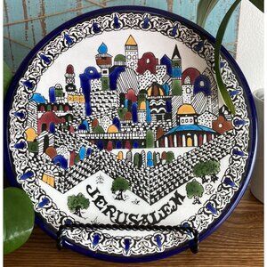 Ceramic Jerusalem Holy Land Hand Painted Plate Armenian Wall Hanging 10”